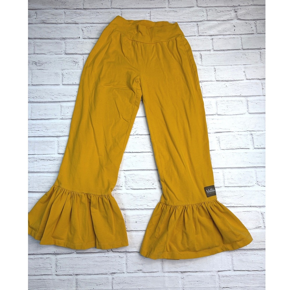 Matilda Jane Mustard Yellow Ruffle Hem Pants Girls XS Cotton Spandex Leggings